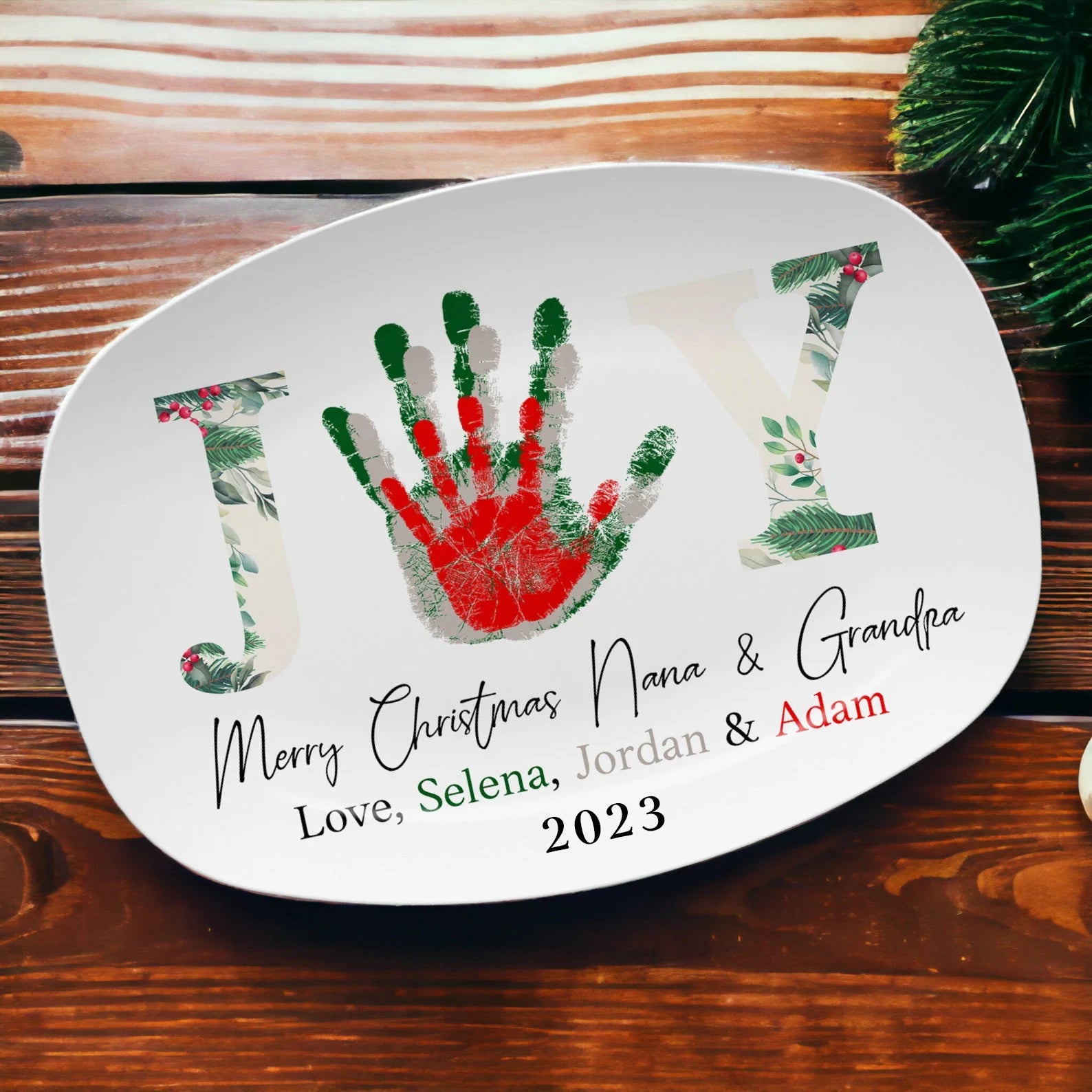Personalized Handprint Christmas Platter