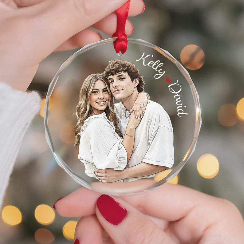 A custom photo ornament that serves as a watercolor christmas ornament, the Personalized Hand-Painted Family Portrait Ornament is a perfect family gift.