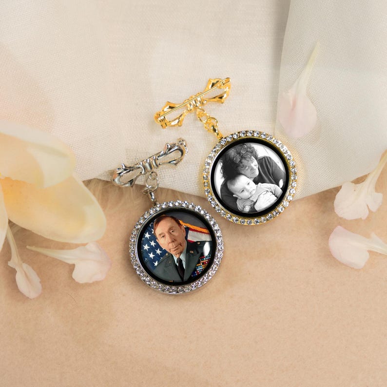 Beautifully designed custom photo lapel pins, perfect for honoring a legacy on your graduation day.