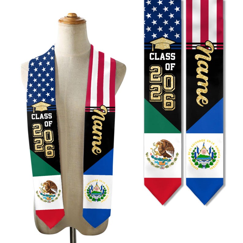 A premium Mexico graduation stole design, serving as a lasting memento for Hispanic and Latino grads.