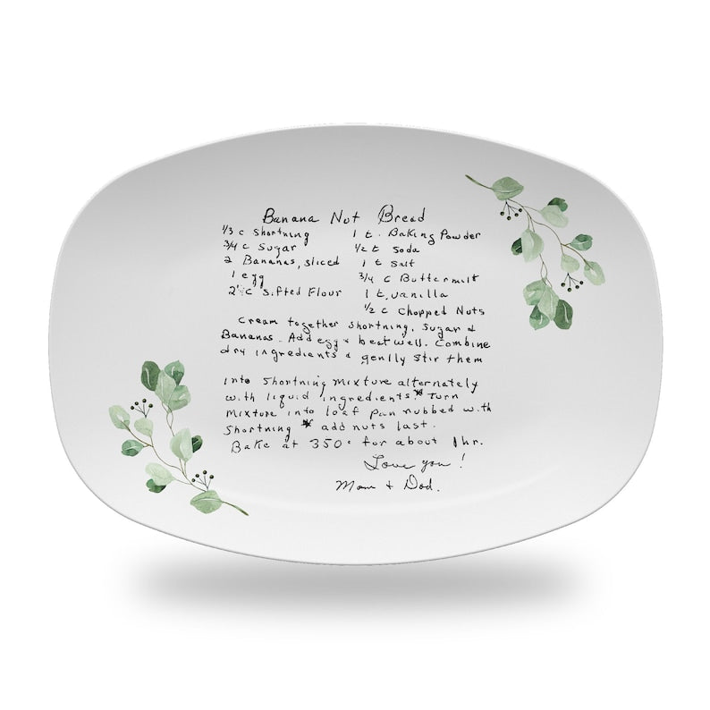 A beautiful ladies xmas gift, the Personalized Platter from Handwritten Recipe is a custom recipe platter featuring actual handwriting.