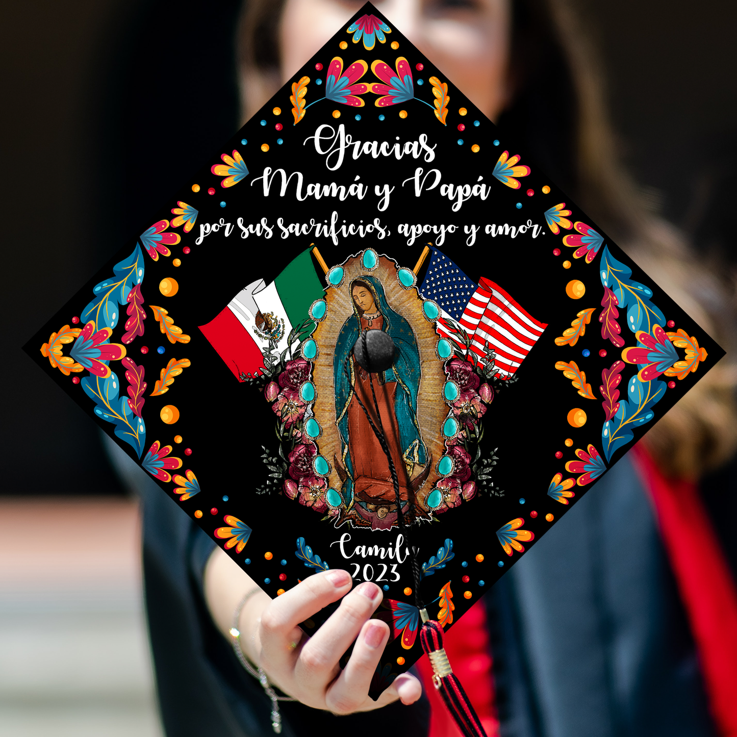 Gracias Mamá y Papá Graduation Cap Topper
