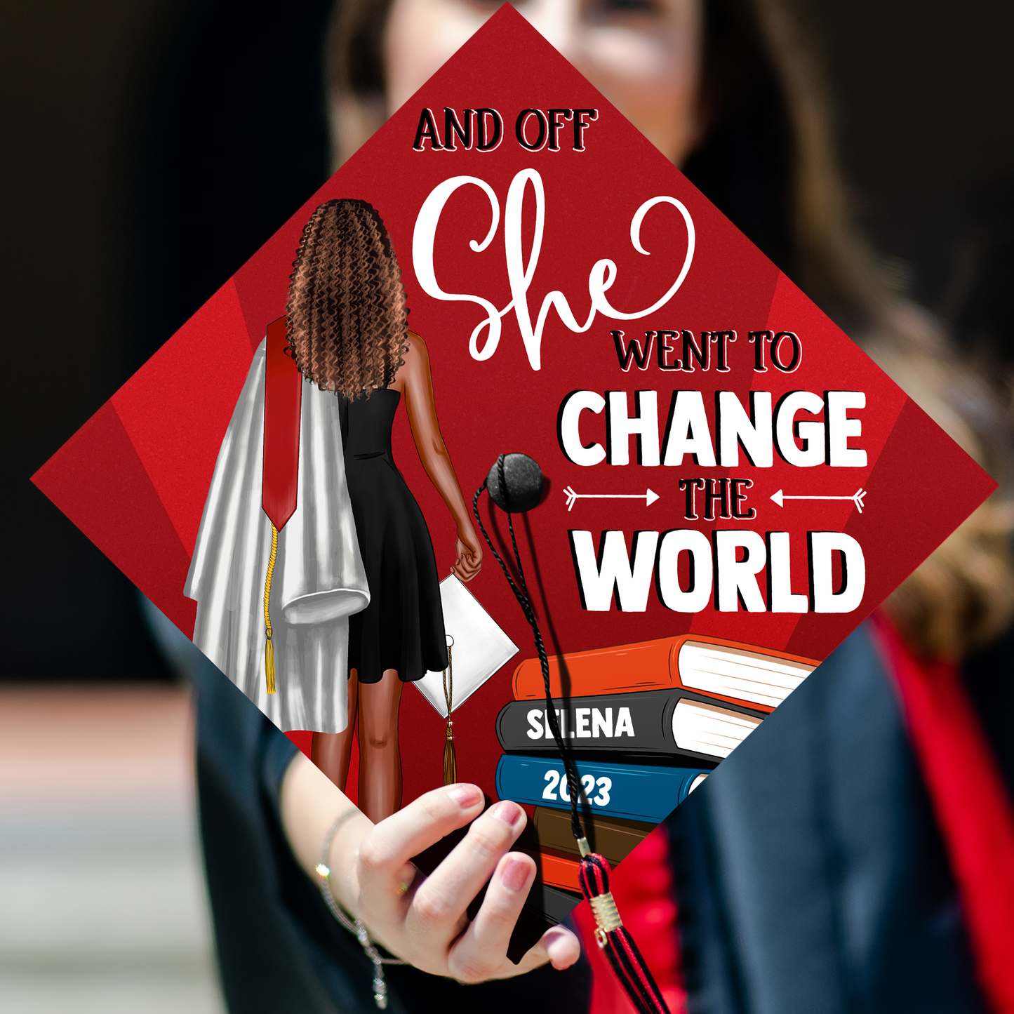 She Went To Change To World Graduation Cap Topper