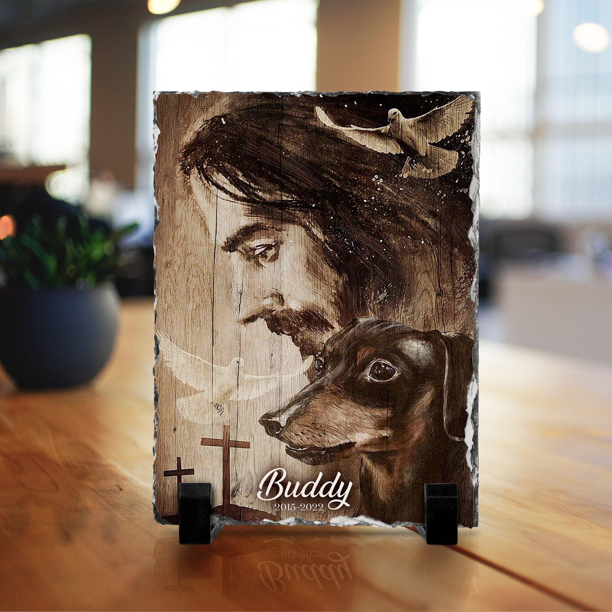 Personalizy Store Slate plaque God With His Faithful Dog, Custom Photo, Personalized Slate Plaque, Pet Memorial Gifts