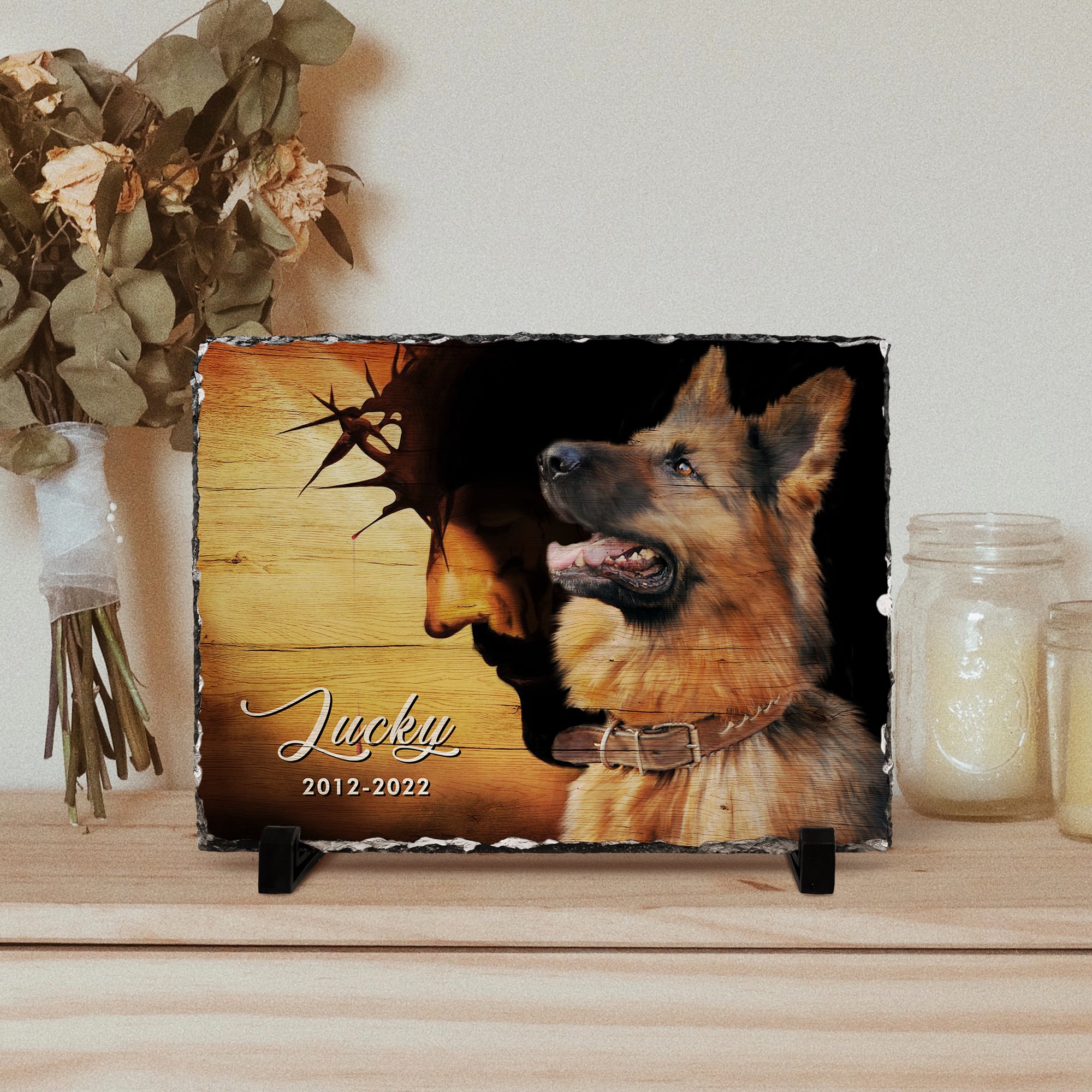 Personalizy Store Slate plaque Jesus Christ With His Faithful Dog, Custom Photo, Personalized Slate Plaque, Pet Memorial Gifts