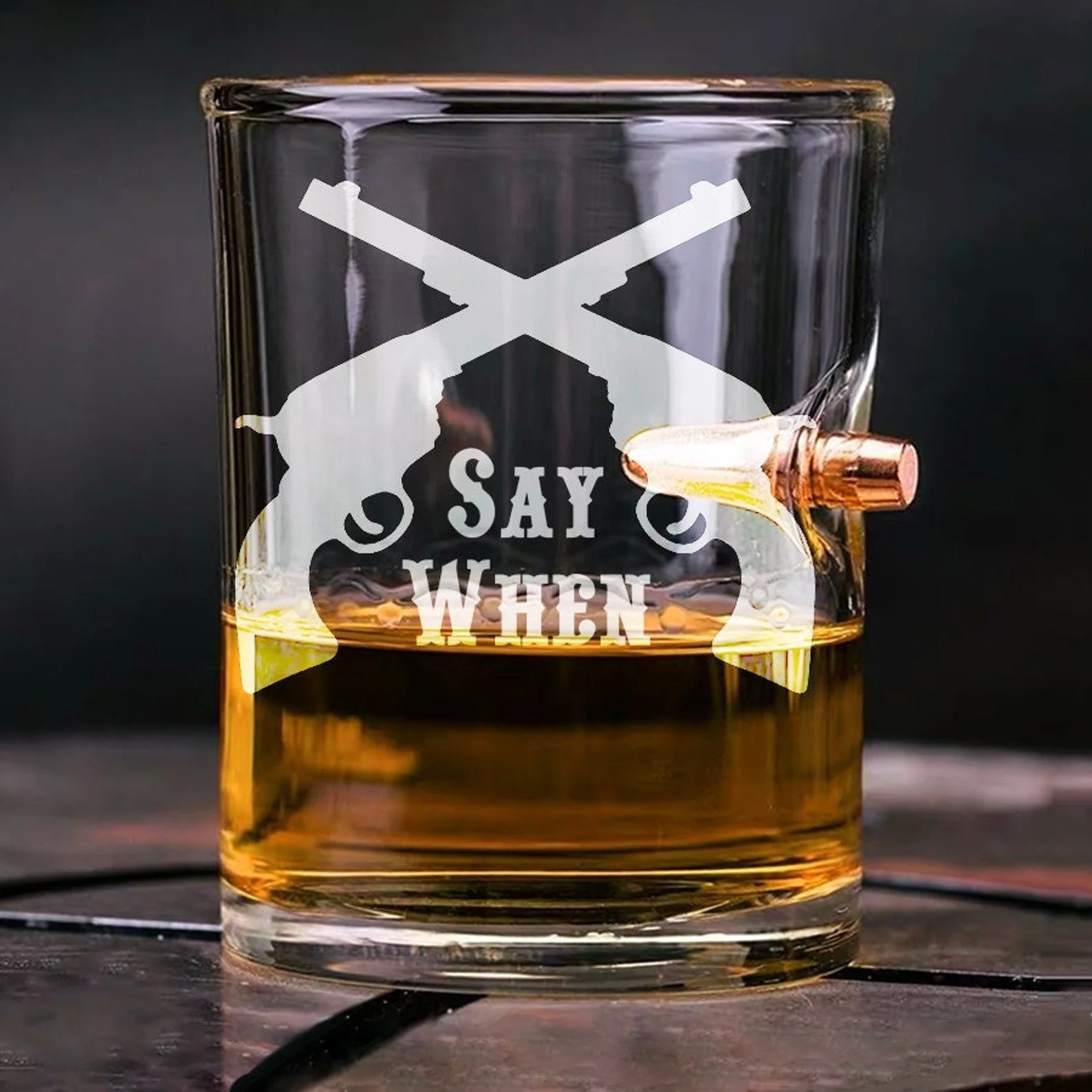 Say When Whiskey Glass With Bullet