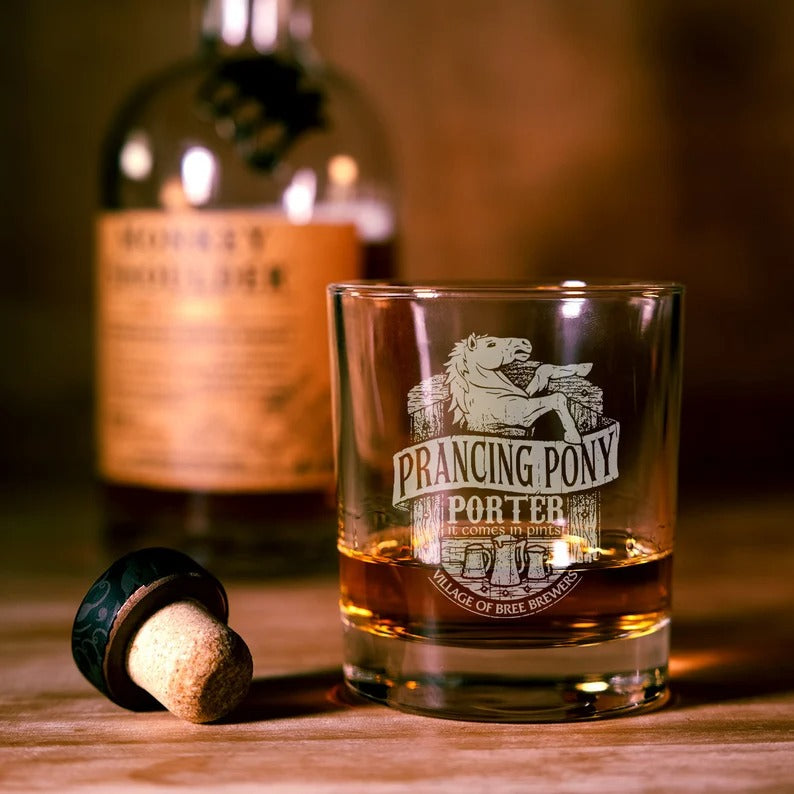 The Prancing Pony Whiskey Glass, Lord Of The Rings, The Hobbit Bourbon Glass