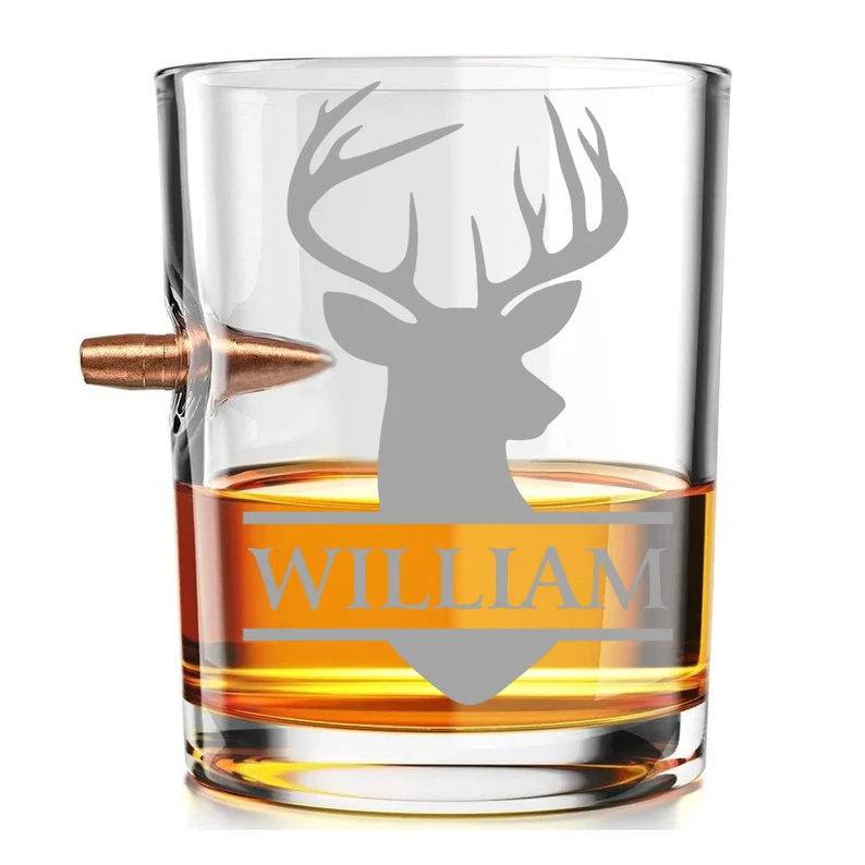 Personalized Hunting Whiskey Glass With Bullet