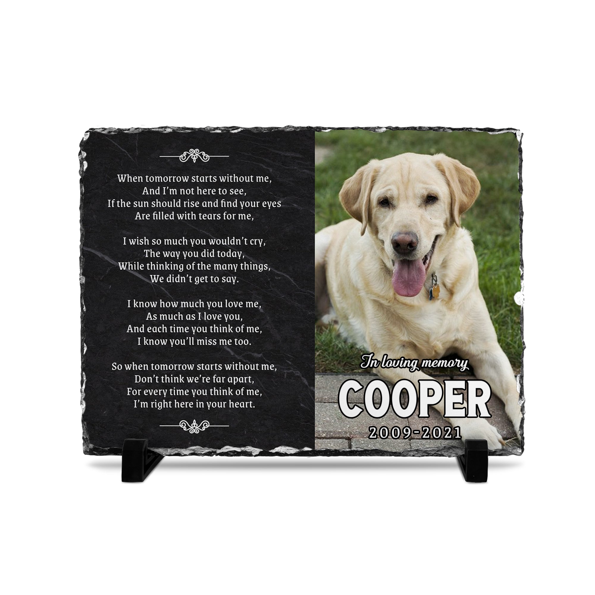 Personalizy Store Slate plaque When Tomorrow Starts Without Me Poem, Custom Photo, Personalized Slate Plaque, Pet Memorial Gifts