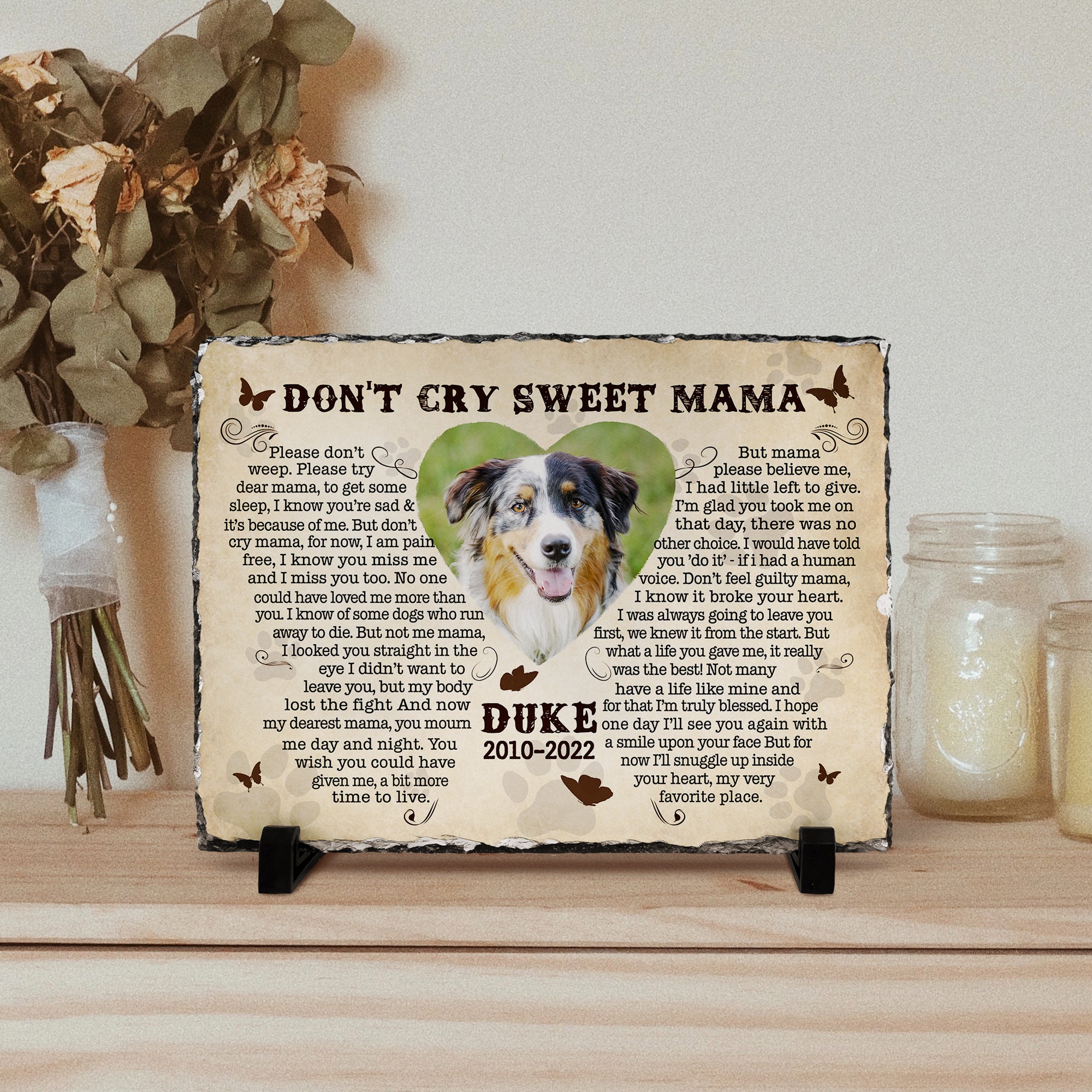 Personalizy Store Slate plaque Don't Cry Sweet Mama, Custom Photo, Personalized Slate Plaque, Pet Memorial Gifts