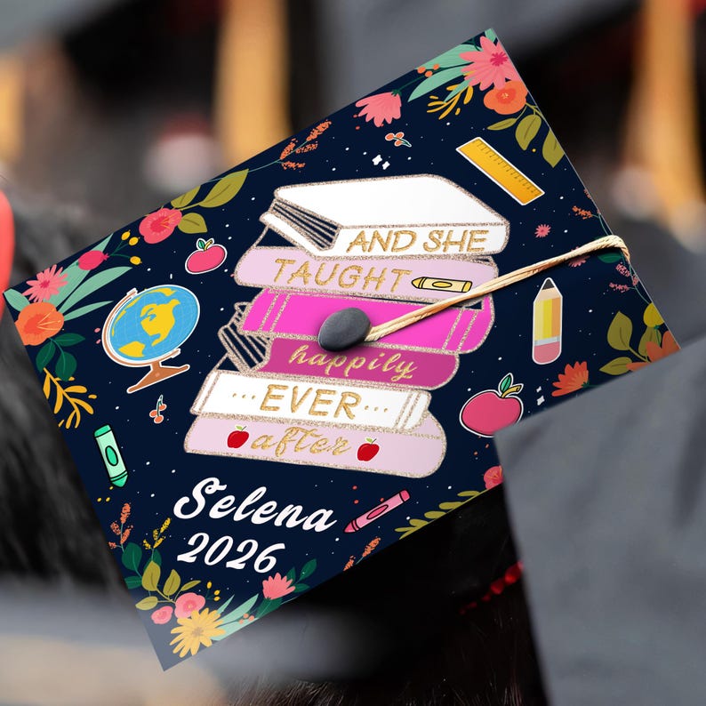A high-quality graduation hat topper for future educators, ideal for those seeking personalized graduation gifts.