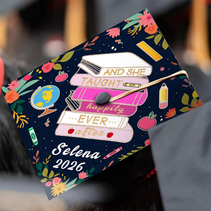 A high-quality graduation hat topper for future educators, ideal for those seeking personalized graduation gifts.