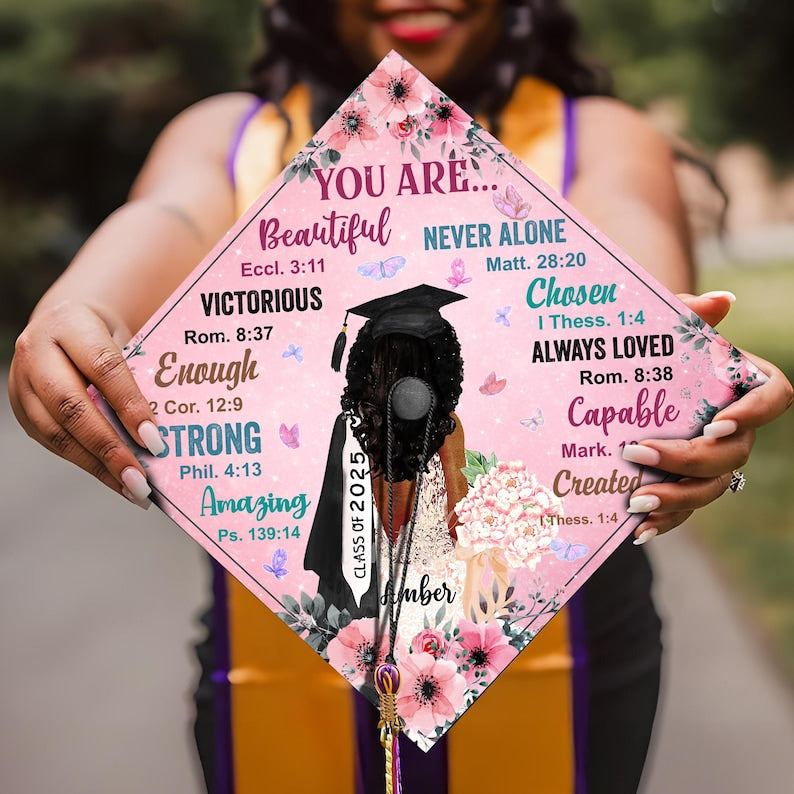 This custom Black Queen graduation cap design is a unique piece of grad cap decorations for your special day.