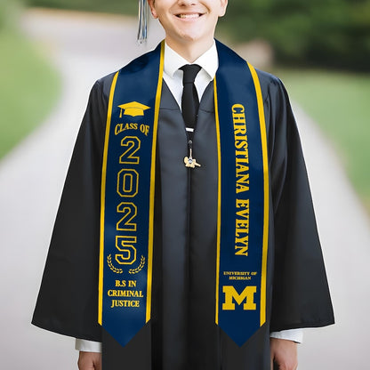This custom grad sash features professional embroidery, making it a perfect gift for new graduates.