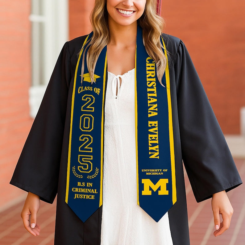 Customized graduation gifts for her or him, this custom grad stole adds a personal touch to your attire.