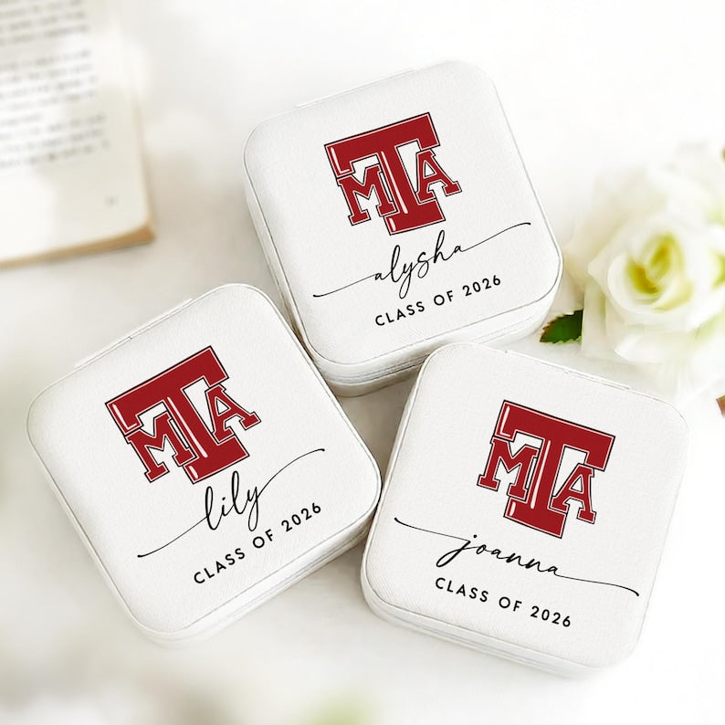 This custom jewelry box for women features a university logo, making it a perfect graduation gift.