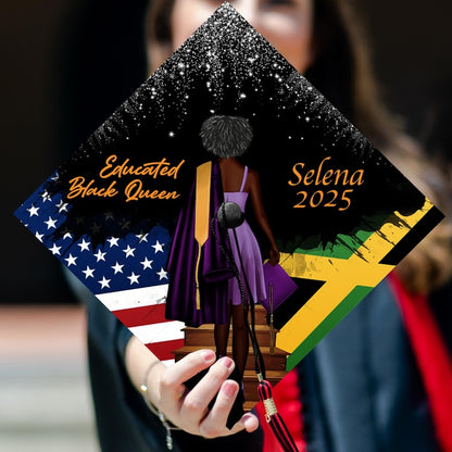 This custom African American graduation cap topper celebrates excellence with a stylish royal design.