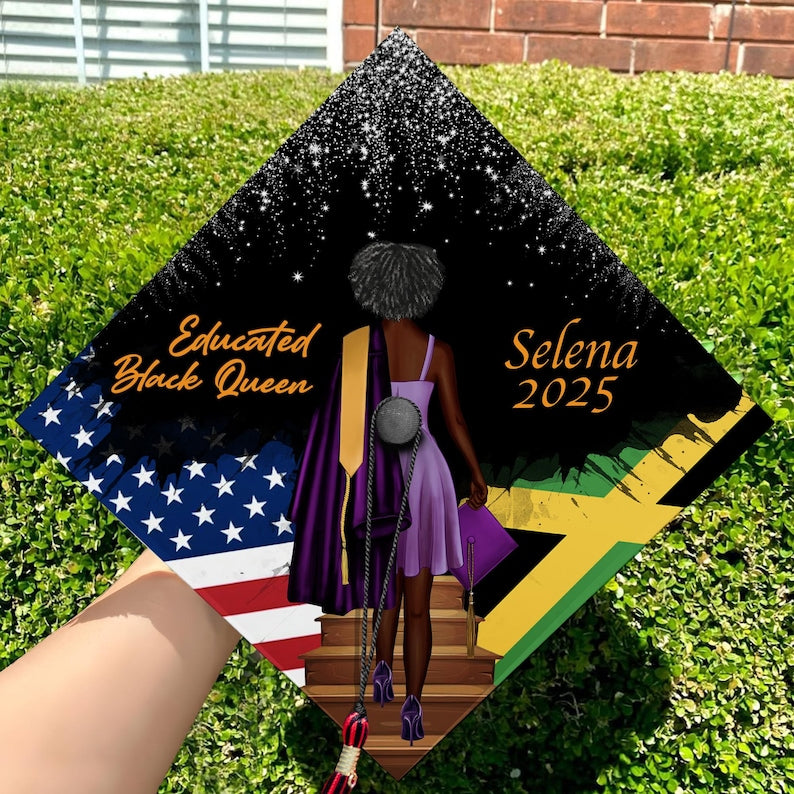 A premium African American graduation cap design, providing a high-quality keepsake for your milestone.
