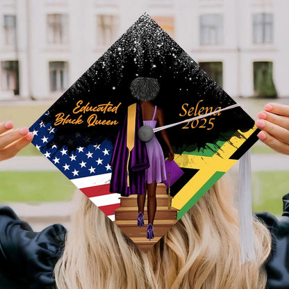 Customized graduation gifts for her, this Educated Black Queen topper adds a royal touch to the ceremony.