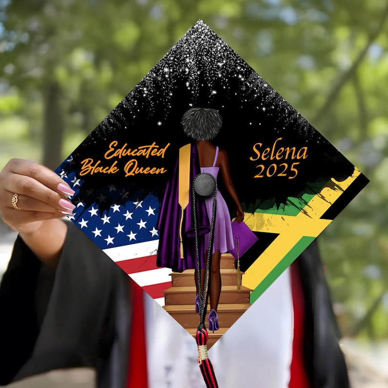 Inspiring graduation cap topper with country flag options, perfect for celebrating identity and success.