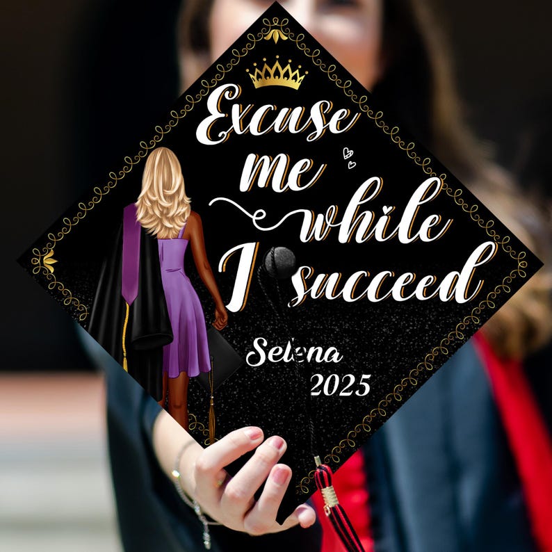 This custom graduation cap decoration features a bold success-themed design for the ambitious graduate.