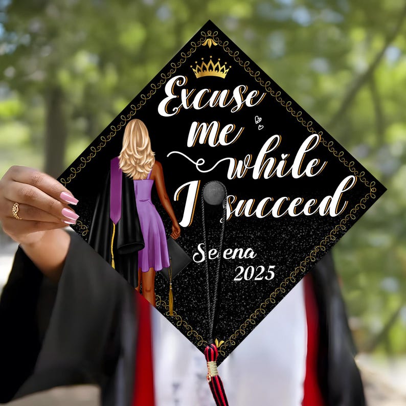 Inspiring Black Queen graduation cap topper, perfect for the woman celebrating her success in 2026.