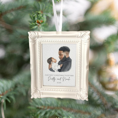 This new dad ornament, a Personalized First Christmas As Dad Frame Ornament, is a unique photo frame ornament and a perfect Christmas gift for husband.