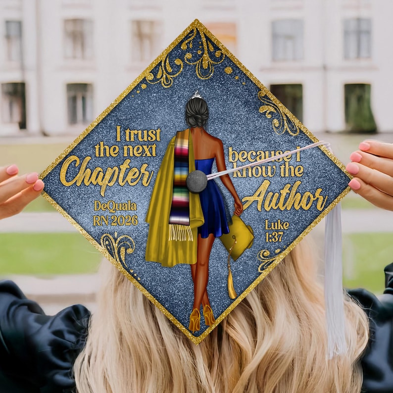 Inspiring religious graduation cap topper, perfect for the graduate celebrating success through faith.