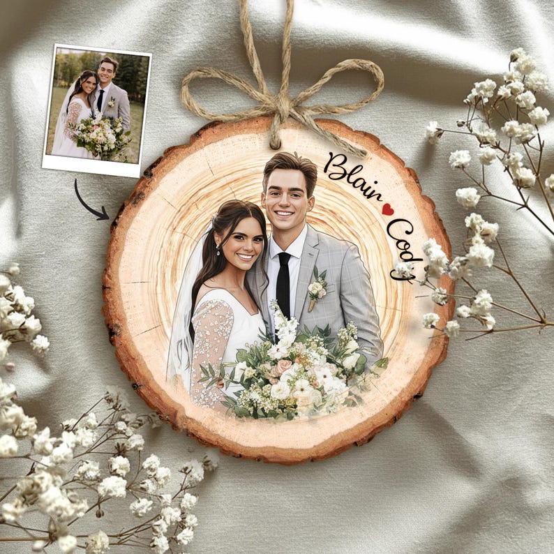 Close-up of a hand painted family portraits ornament, the Personalized Hand-Painted Family Portrait Ornament is an ideal family gift for Christmas.