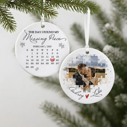 This personalized Christmas ornament, a Personalized I Found My Missing Piece Ceramic Ornament, is the perfect first Christmas engaged ornament.