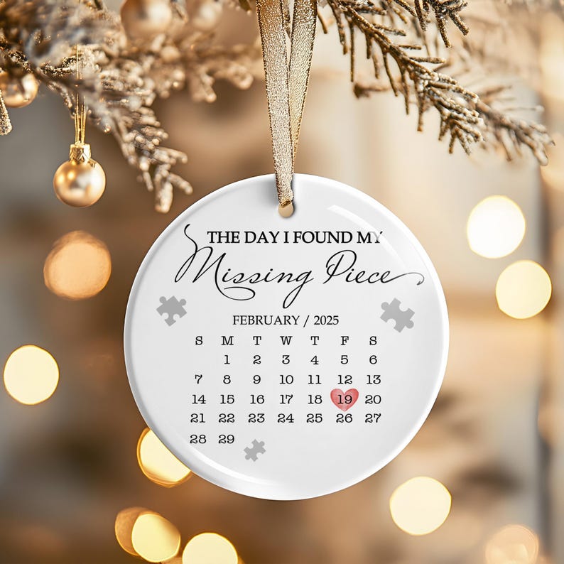 A beautiful anniversary ornament and engagement ornament, the Personalized I Found My Missing Piece Ceramic Ornament is a personalized Christmas keepsake.