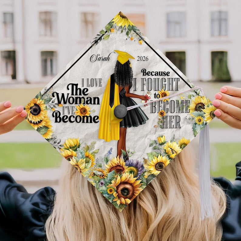 Inspiring Black Queen graduation cap topper, perfect for the woman celebrating her achievements in 2026.