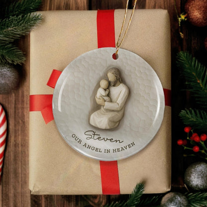 Close-up of a ceramic infant loss ornament, the Personalized Infant Loss Ceramic Ornament is a cherished miscarriage ornament.