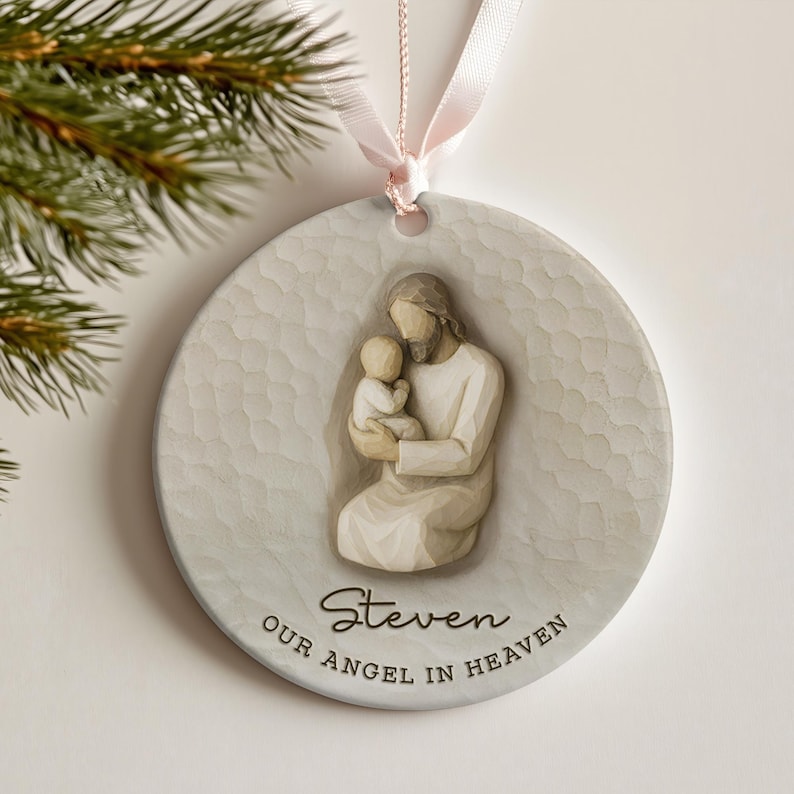 A beautiful miscarriage ornament, the Personalized Infant Loss Ceramic Ornament serves as a lasting infant loss ornament and memorial.