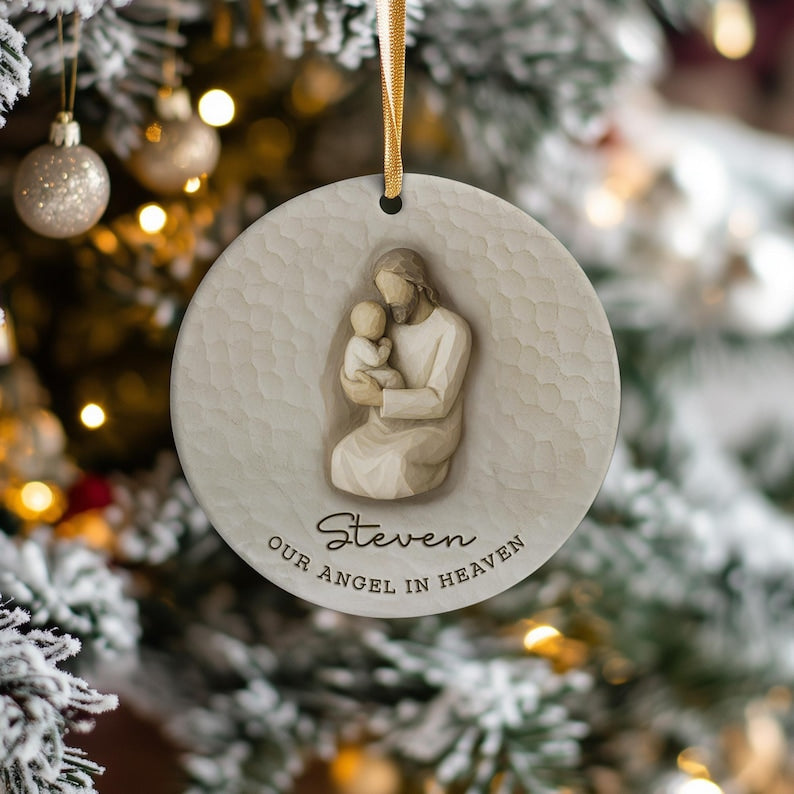 This ceramic Christmas tree ornament, a Personalized Infant Loss Ceramic Ornament, is a thoughtful miscarriage ornament and keepsake.
