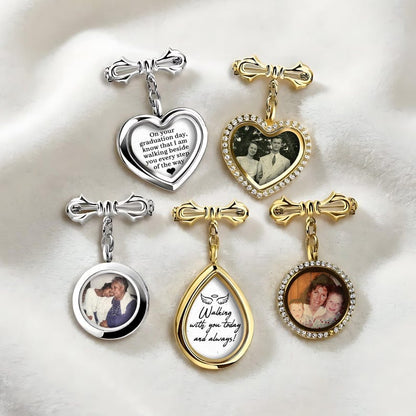 Beautifully designed custom photo lapel pins, perfect for honoring a legacy on your graduation day.