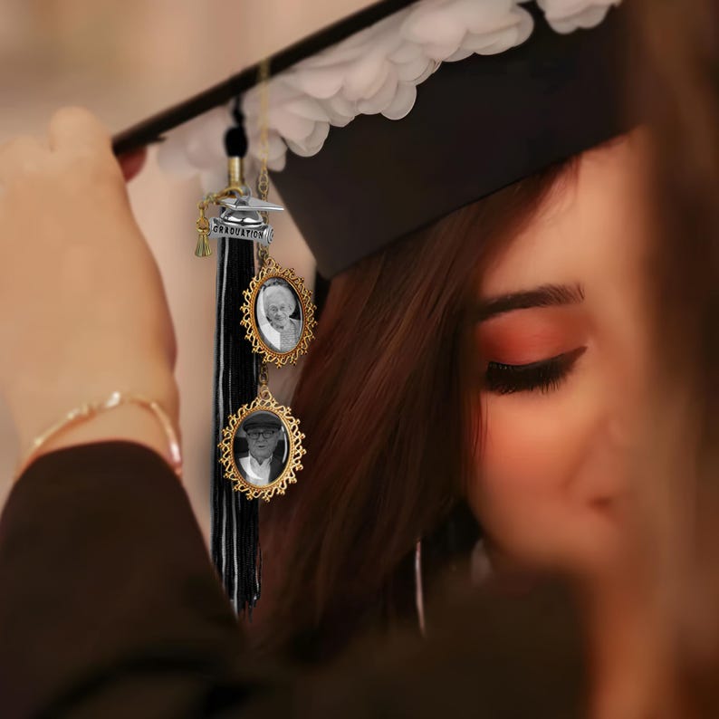 High-quality memorial tassel charm, ideal for those seeking personalized graduation gifts for her.