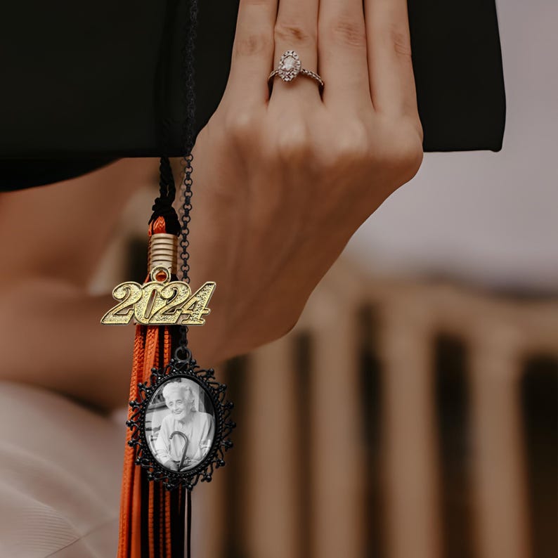 Elegant graduation gift from heaven, featuring a sentimental photo to carry with you during the walk.