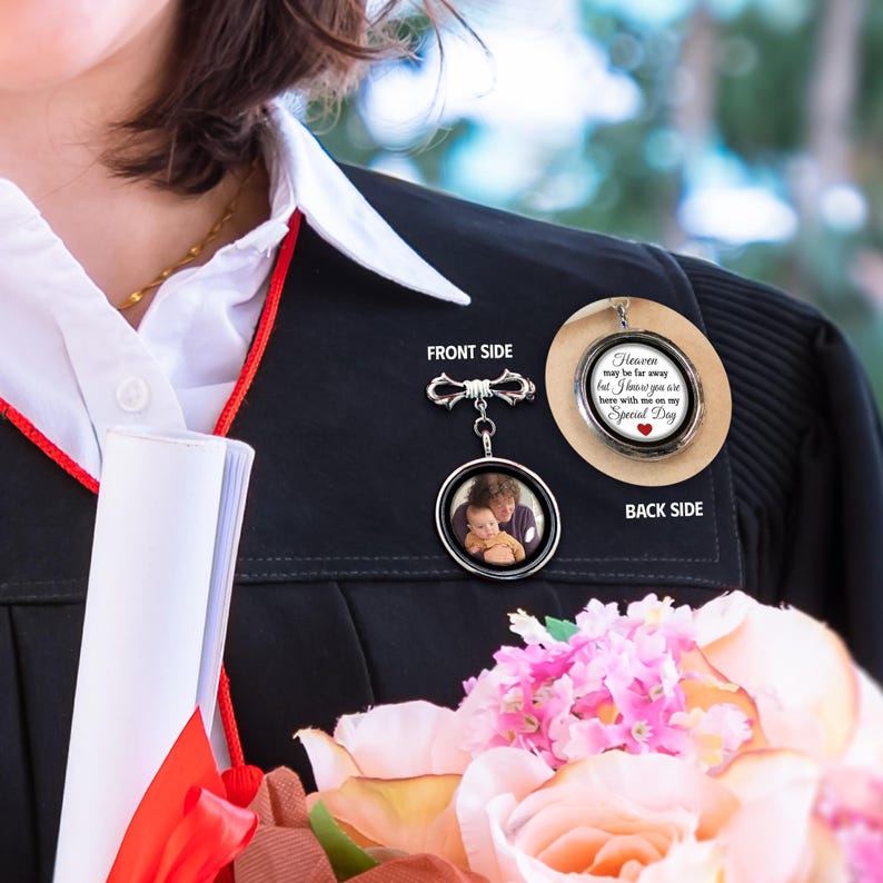 Personalized Memorial Photo Lapel Pin for Graduation, a sentimental and high-quality tribute.