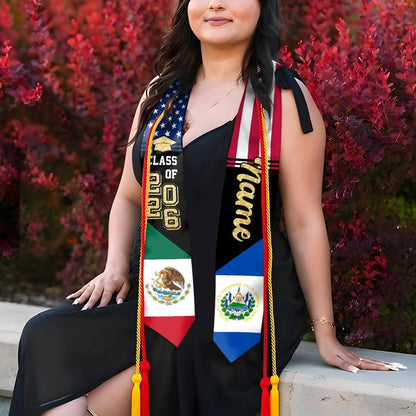 This custom Mexican graduation sash features traditional sarape patterns for a proud cultural celebration.
