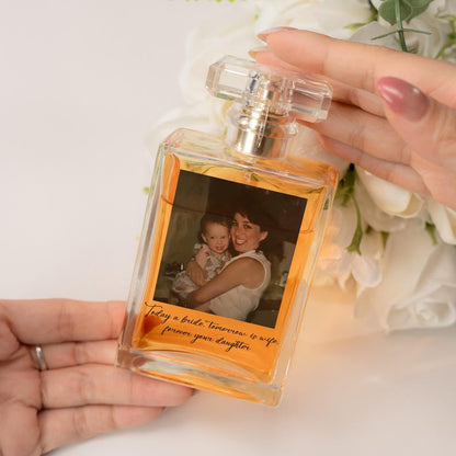 This custom photo fragrance bottle is a beautiful wedding gift for mom, perfect for her vanity.