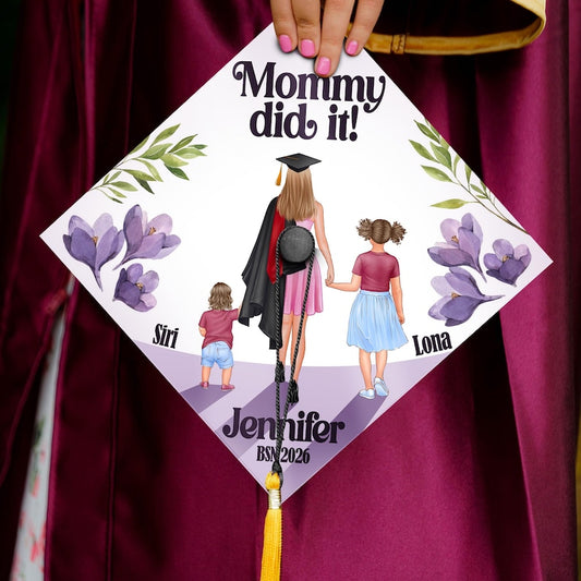 Personalized 'Mommy Did It' Graduation Cap Topper for Class of 2026, a touching and unique graduation gift.