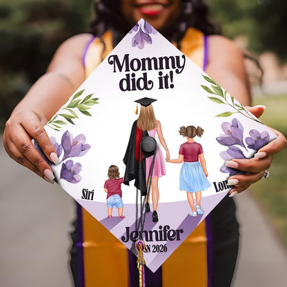 Customized graduation gifts for her, this mom-themed cap topper adds a sentimental touch to the ceremony.