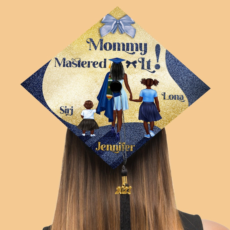 Customized graduation gifts for her, this masters cap decoration adds a sentimental touch to the ceremony.