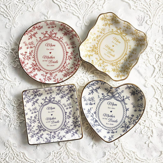 Personalized Mother of the Bride Jewelry Dish, a sentimental and high-quality wedding keepsake.