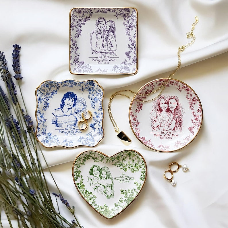 Personalized Mother of the Bride Photo Jewelry Dish, a sentimental and high-quality wedding keepsake.