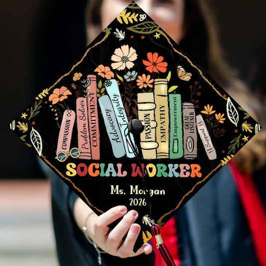 Personalized MSW Graduation Cap Topper for the Class of 2026, the perfect social worker graduation cap decoration.