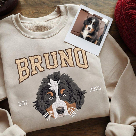 Custom Dog Face Embroidered Sweatshirt From Photo, a unique embroidered dog sweatshirt and perfect gift for mom.
