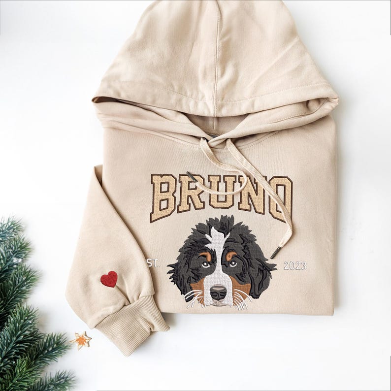 An Embroidered Dog Hoodie, this Pet Embroidered Sweatshirt is a custom photo sweatshirt and perfect personalized embroidered sweatshirt.