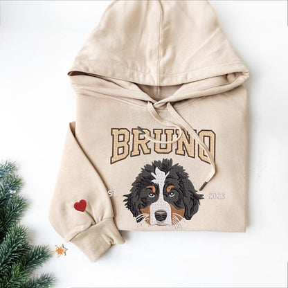 An Embroidered Dog Hoodie, this Pet Embroidered Sweatshirt is a custom photo sweatshirt and perfect personalized embroidered sweatshirt.
